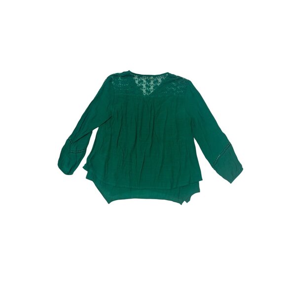 NWT Style & Co Womens Green Boho Lace Blouse PP Flowy V-Neck Long Sleeve 1774 - Picture 2 of 7